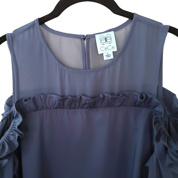 CeCe Jardin Cold Shoulder Floral Embroidery Mini Shift Dress, Navy Blue, Sz 6 - Picture 5 of 11